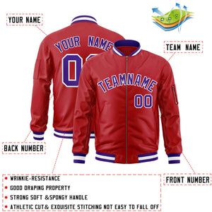 Custom Red Purple-White Varsity Full-Zip Letterman Bomber Jacket