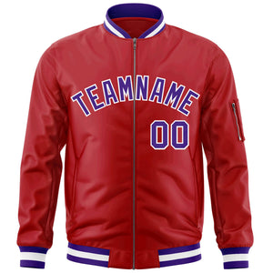 Custom Red Purple-White Varsity Full-Zip Letterman Bomber Jacket