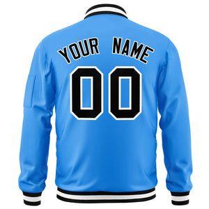 Custom Powder Blue Black-White Varsity Full-Zip Letterman Bomber Jacket