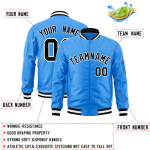 Custom Powder Blue Black-White Varsity Full-Zip Letterman Bomber Jacket