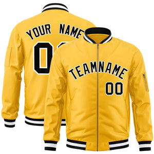 Custom Gold Black-White Varsity Full-Zip Letterman Bomber Jacket