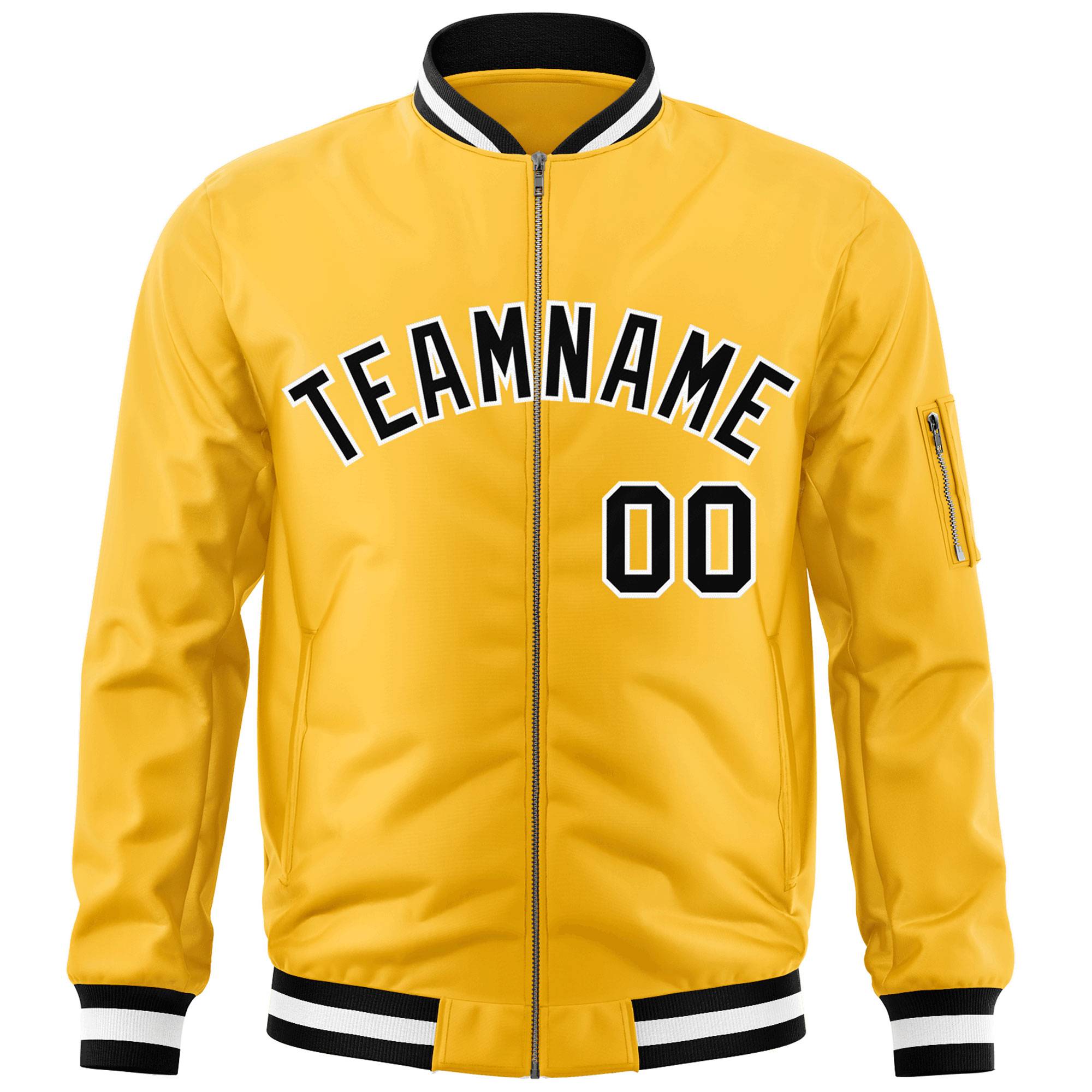 Custom Gold Black-White Varsity Full-Zip Letterman Bomber Jacket