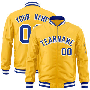 Custom Gold Royal-White Varsity Full-Zip Letterman Bomber Jacket