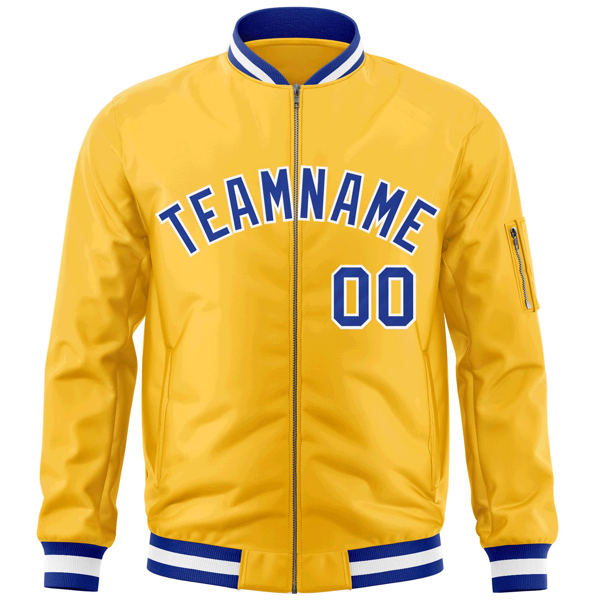 Custom Gold Royal-White Varsity Full-Zip Letterman Bomber Jacket