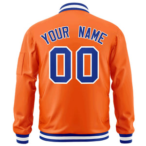 Custom Orange Royal-White Varsity Full-Zip Letterman Bomber Jacket