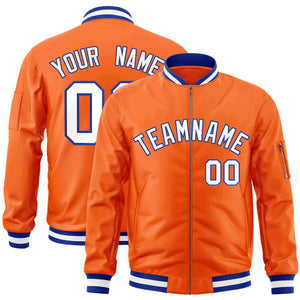 Custom Orange White-Royal Varsity Full-Zip Letterman Bomber Jacket