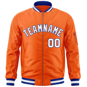 Custom Orange White-Royal Varsity Full-Zip Letterman Bomber Jacket