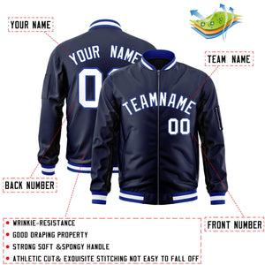 Custom Navy White-Royal Varsity Full-Zip Letterman Bomber Jacket