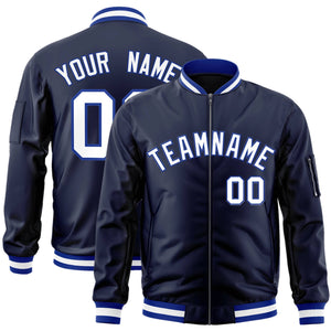 Custom Navy White-Royal Varsity Full-Zip Letterman Bomber Jacket