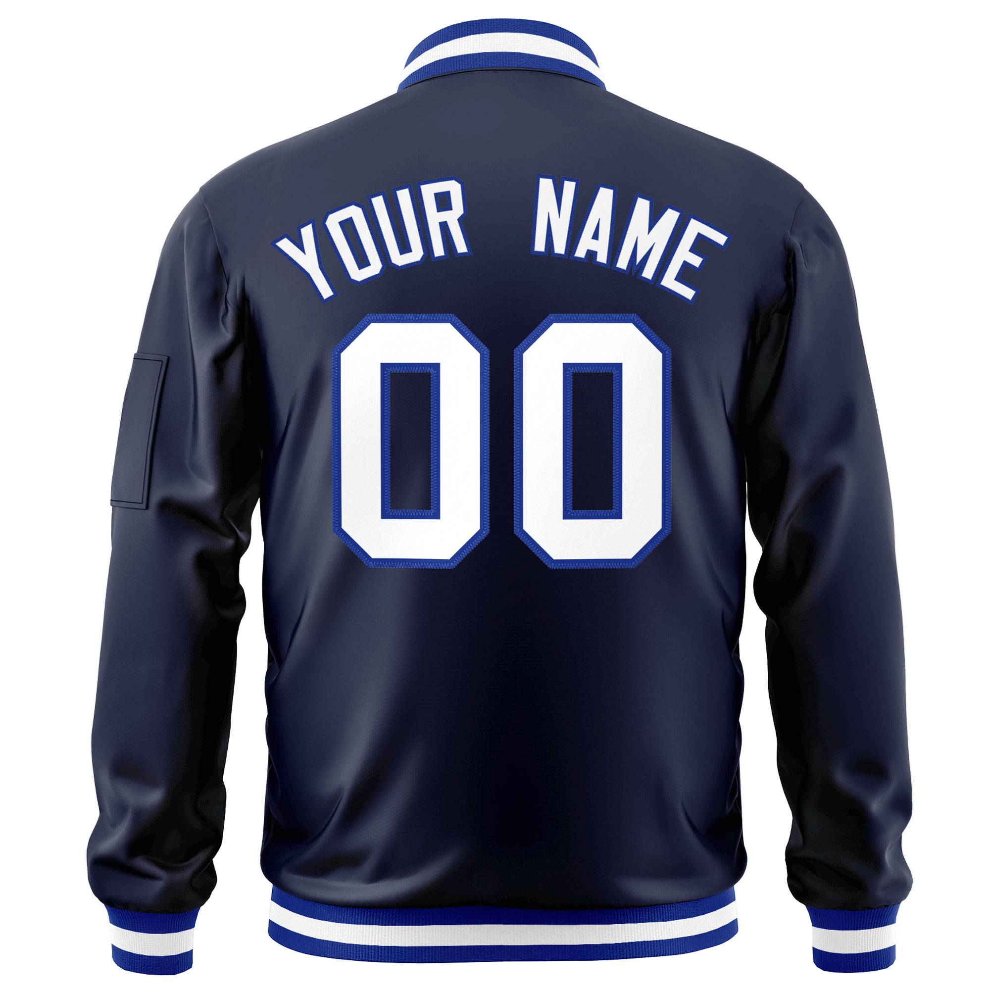 Custom Navy White-Royal Varsity Full-Zip Letterman Bomber Jacket