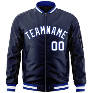 Custom Navy White-Royal Varsity Full-Zip Letterman Bomber Jacket