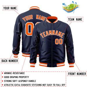 Custom Navy Orange-White Varsity Full-Zip Letterman Bomber Jacket