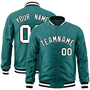 Custom Aqua White-Black Varsity Full-Zip Letterman Bomber Jacket