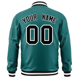 Custom Aqua Black-White Varsity Full-Zip Letterman Bomber Jacket