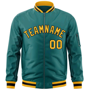 Custom Aqua Gold-Black Varsity Full-Zip Letterman Bomber Jacket