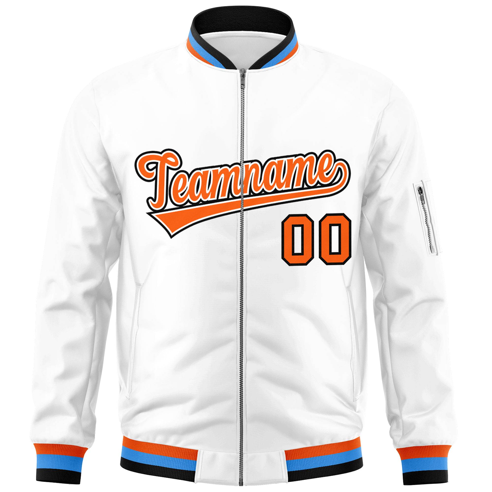 Custom White Orange-Black Varsity Full-Zip Letterman Bomber Jacket