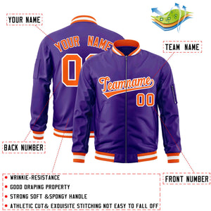 Custom Purple Orange-White Varsity Full-Zip Letterman Bomber Jacket