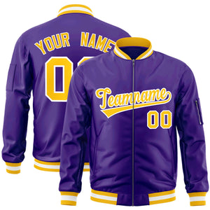 Custom Purple Gold-White Varsity Full-Zip Letterman Bomber Jacket