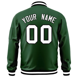 Custom Green White-Black Varsity Full-Zip Letterman Bomber Jacket