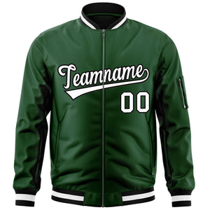 Custom Green White-Black Varsity Full-Zip Letterman Bomber Jacket