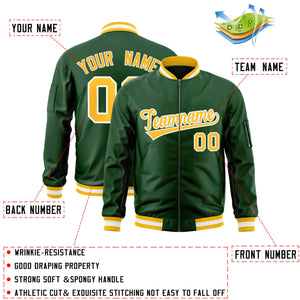 Custom Green Gold-White Varsity Full-Zip Letterman Bomber Jacket