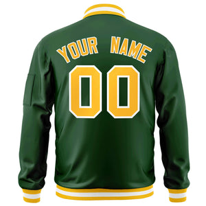 Custom Green Gold-White Varsity Full-Zip Letterman Bomber Jacket