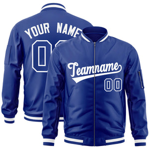 Custom Royal White Varsity Full-Zip Letterman Bomber Jacket