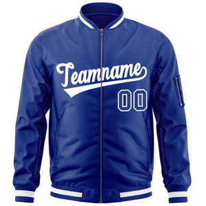 Custom Royal White Varsity Full-Zip Letterman Bomber Jacket