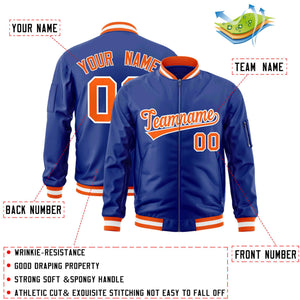 Custom Royal Orange-White Varsity Full-Zip Letterman Bomber Jacket