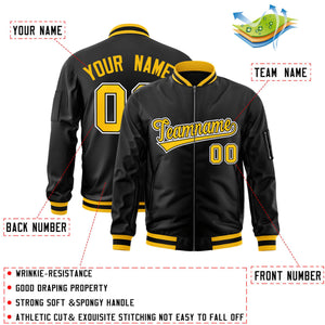 Custom Black Gold-White Varsity Full-Zip Letterman Bomber Jacket