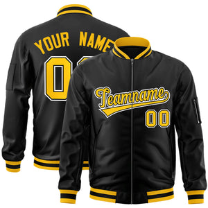 Custom Black Gold-White Varsity Full-Zip Letterman Bomber Jacket