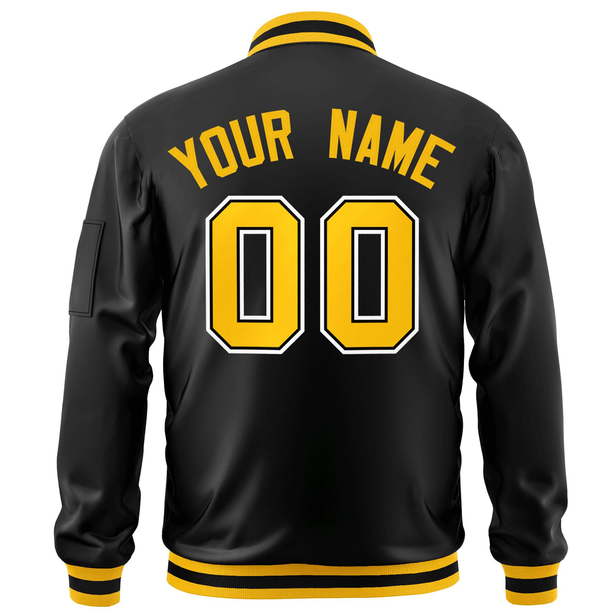 Custom Black Gold-White Varsity Full-Zip Letterman Bomber Jacket