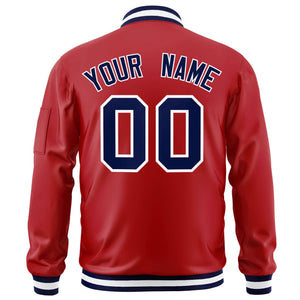 Custom Red Navy-White Varsity Full-Zip Letterman Bomber Jacket