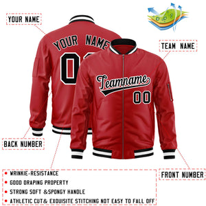 Custom Red Black-White Varsity Full-Zip Letterman Bomber Jacket