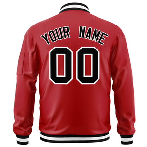 Custom Red Black-White Varsity Full-Zip Letterman Bomber Jacket