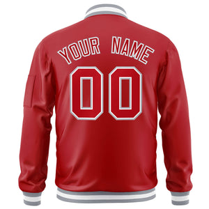 Custom Red White-Gray Varsity Full-Zip Letterman Bomber Jacket