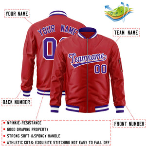 Custom Red Purple-White Varsity Full-Zip Letterman Bomber Jacket