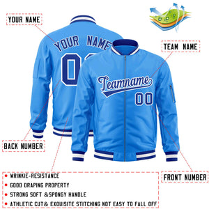 Custom Powder Blue Royal-White Varsity Full-Zip Letterman Bomber Jacket