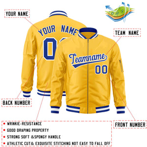 Custom Gold Royal-White Varsity Full-Zip Letterman Bomber Jacket