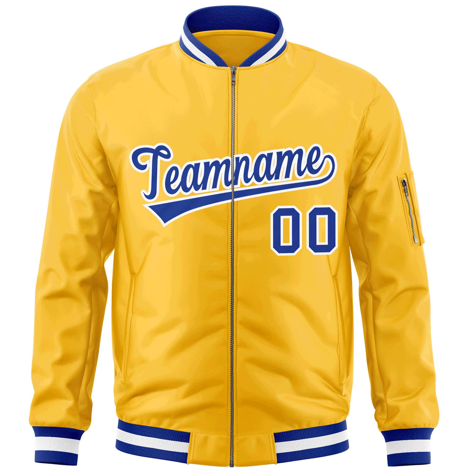 Custom Gold Royal-White Varsity Full-Zip Letterman Bomber Jacket