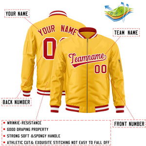 Custom Gold Red-White Varsity Full-Zip Letterman Bomber Jacket