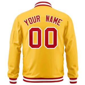 Custom Gold Red-White Varsity Full-Zip Letterman Bomber Jacket