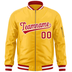 Custom Gold Red-White Varsity Full-Zip Letterman Bomber Jacket