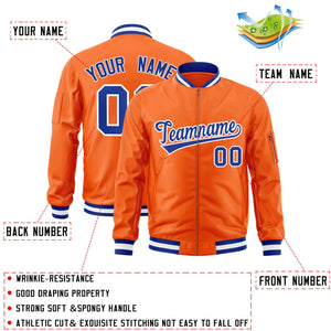 Custom Orange Royal-White Varsity Full-Zip Letterman Bomber Jacket