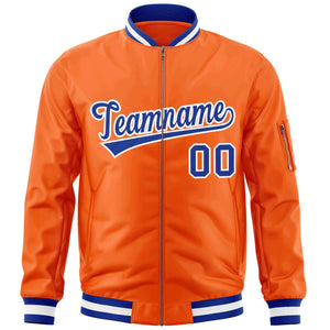 Custom Orange Royal-White Varsity Full-Zip Letterman Bomber Jacket