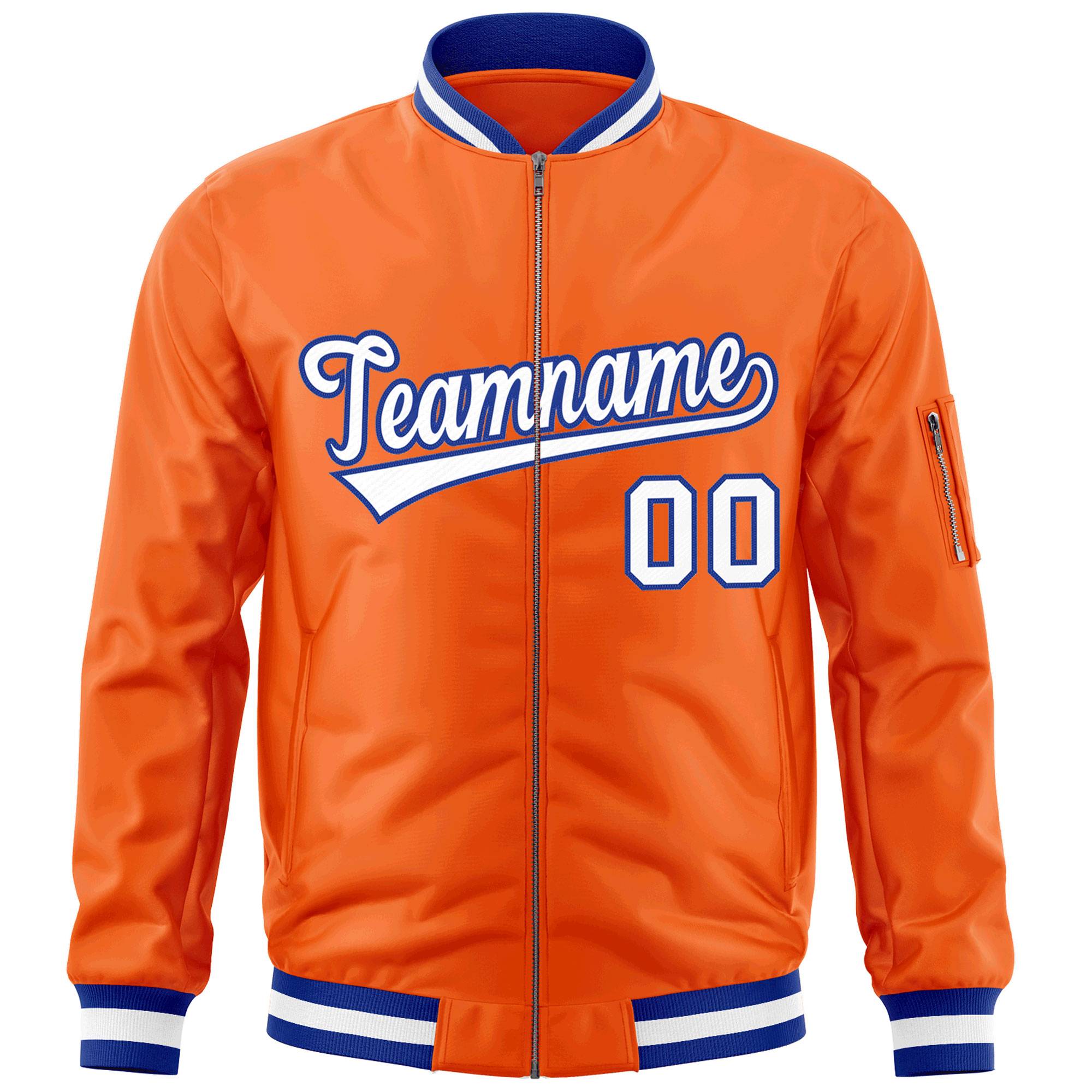 Custom Orange White-Royal Varsity Full-Zip Letterman Bomber Jacket