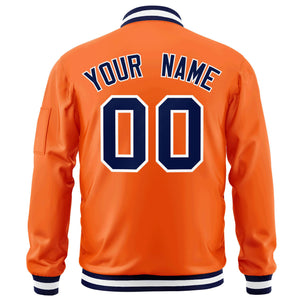 Custom Orange Navy-White Varsity Full-Zip Letterman Bomber Jacket