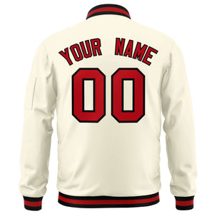 Custom Cream Red-Black Varsity Full-Zip Letterman Bomber Jacket