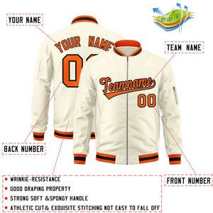 Custom Cream Orange-Black Varsity Full-Zip Letterman Bomber Jacket