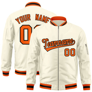 Custom Cream Orange-Black Varsity Full-Zip Letterman Bomber Jacket